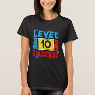 T-shirt Niveau 10 Joueur déverrouillé 10e Anniversaire Jeu