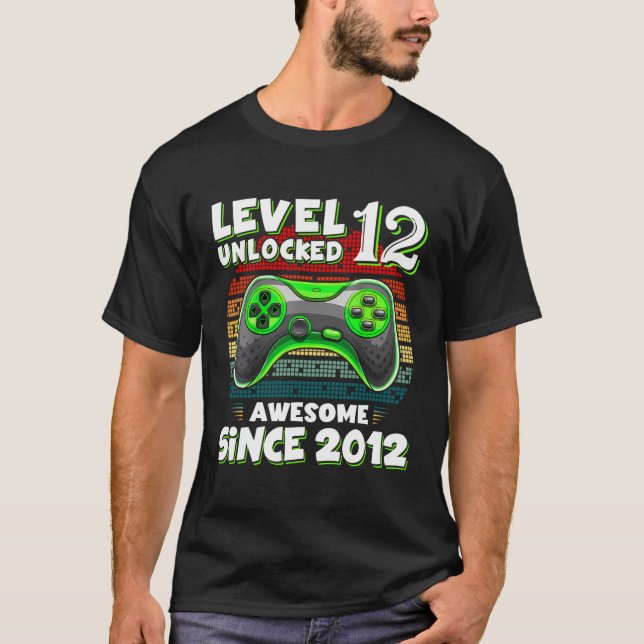 T-shirt Niveau 12 Déverrouillé Awesome 2012 Jeu Vidéo 12E  (Devant)