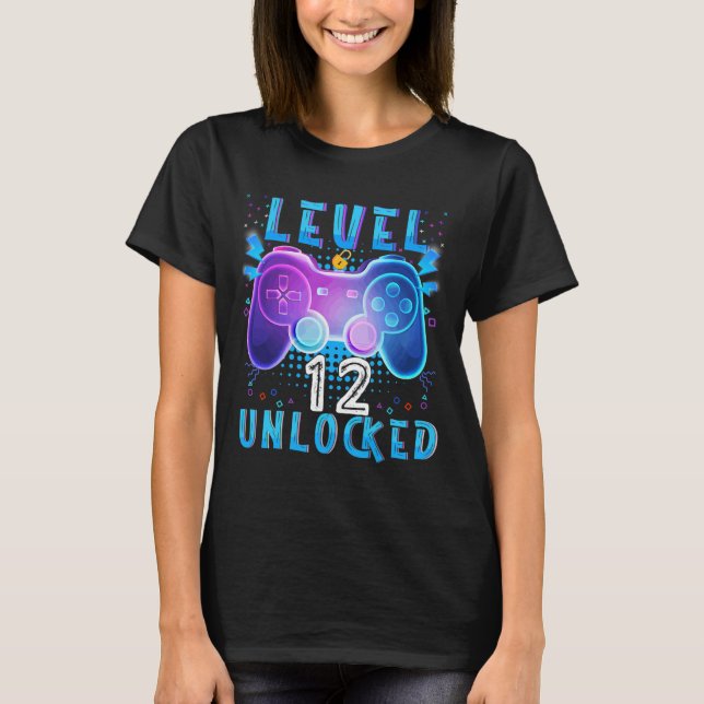 T-shirt Niveau 12 Jeu vidéo déverrouillé 12e anniversaire  (Devant)