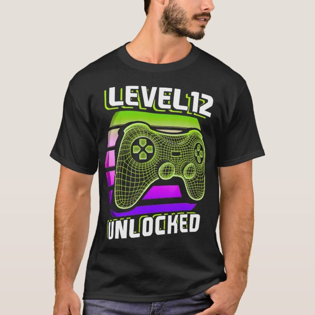 T-shirt Niveau 12 Jeu vidéo déverrouillé 12e Jeu d'anniver (Devant)