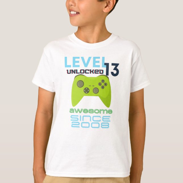 T-shirt Niveau 13 Déverrouillé Awesome Video Gamer 2008 (Devant)