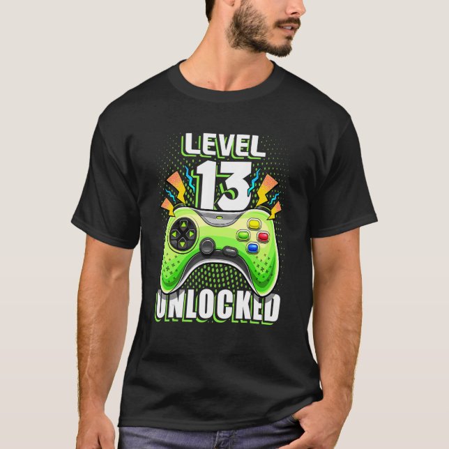 T-shirt Niveau 13 Déverrouillé Retro Video Jeu 13e anniver (Devant)