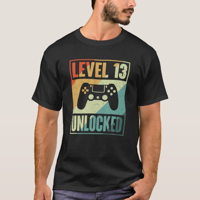 T-shirt Niveau 13 Déverrouillé Vidéo Gamer Retro - 13E Ann (Devant)