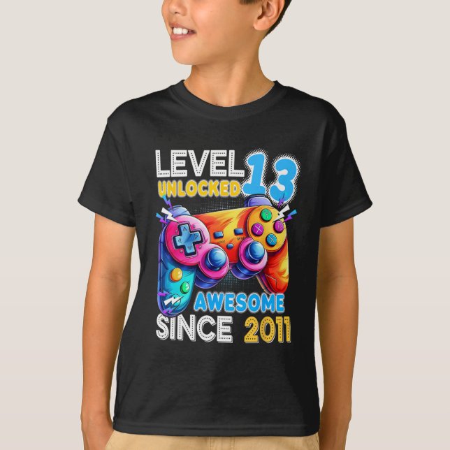 T-shirt Niveau 13 Jeu vidéo déverrouillé 13e anniversaire (Devant)