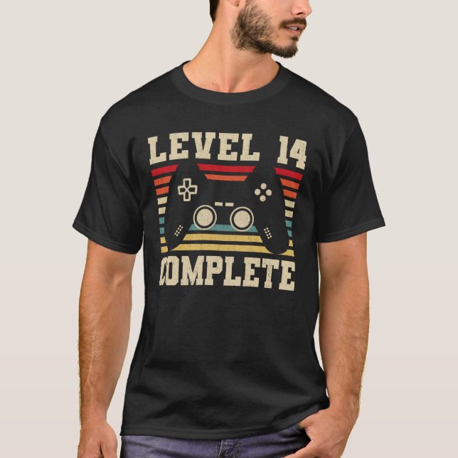 T-shirt Niveau 14 Achevé 14e anniversaire Vidéo Gamer (Devant)