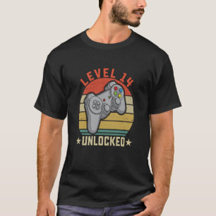 T-shirt Niveau 14 Déverrouillé 14e Joueur d'anniversaire 1