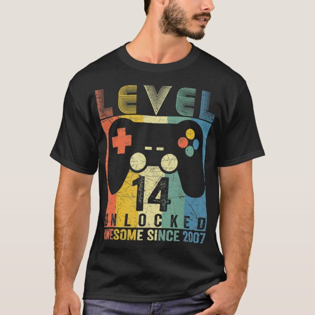 T-shirt Niveau 14 Déverrouillé Awesome jeu vidéo 14e anniv (Devant)