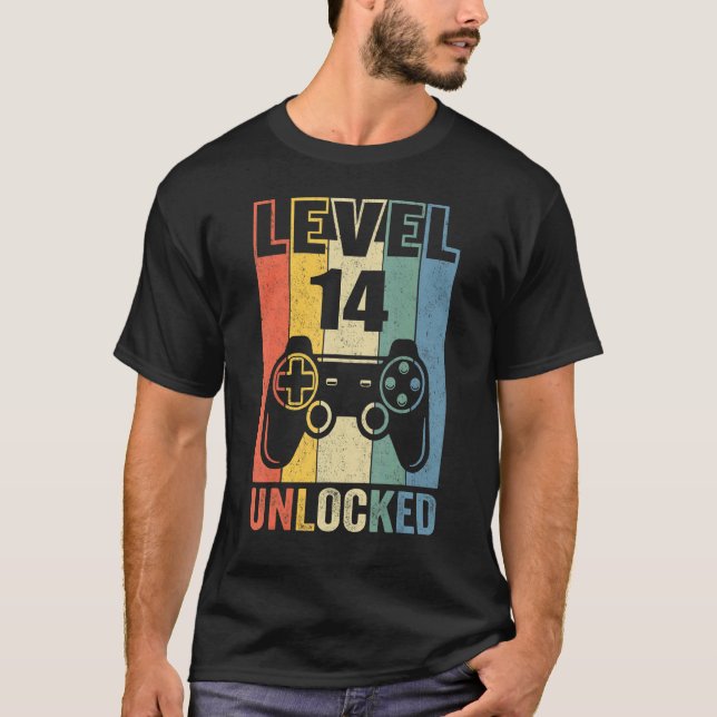 T-shirt Niveau 14 Jeu vidéo déverrouillé 14e anniversaire  (Devant)