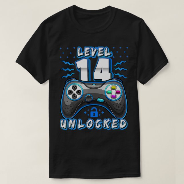 T-shirt Niveau 14 Jeu vidéo déverrouillé 14e Jeu d'anniver (Design devant)