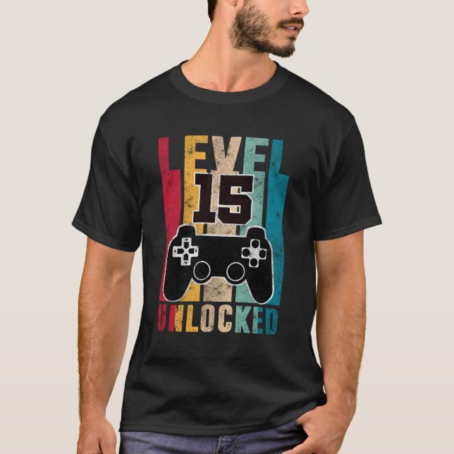 T-shirt Niveau 15 Déverrouillé 15 Joueurs 15E Jeu (Devant)