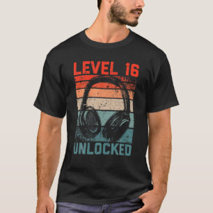 T-shirt Niveau 16 Amateurs De Joueur Vidéo Déverrouillé 16