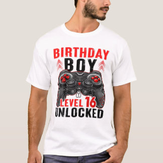 T-shirt Niveau 16 Anniversaire Déverrouillé Garçon 16 Ans