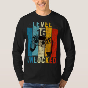 T-shirt Niveau 16 Débloqué Joueur de jeux vidéo 16 ans 16e