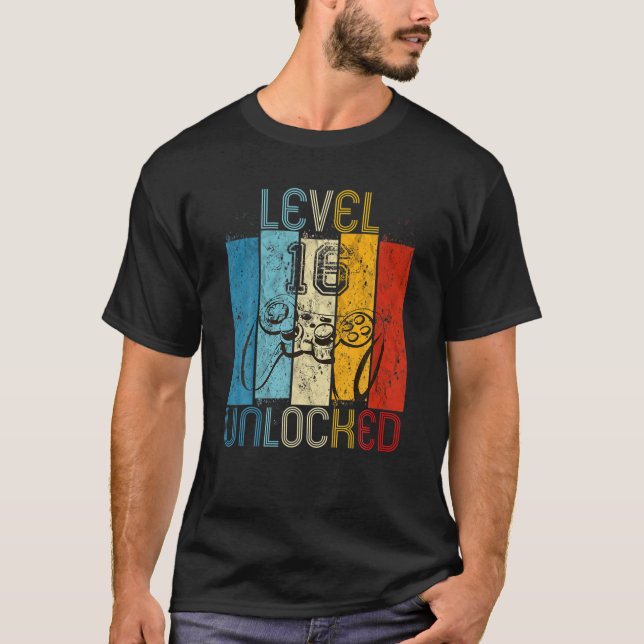 T-shirt Niveau 16 Déverrouillé Chemise Funny Video Gamer 1 (Devant)