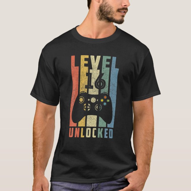 T-shirt Niveau 16 Déverrouillé T 16E Joueur Vidéo Annivers (Devant)