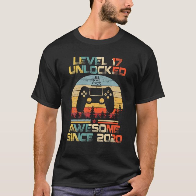 T-shirt Niveau 17 Déverrouillé 17Ans Anniversaire Gamer 17 (Devant)
