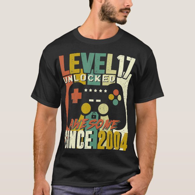 T-shirt Niveau 17 Déverrouillé Awesome jeu vidéo 17e anniv (Devant)