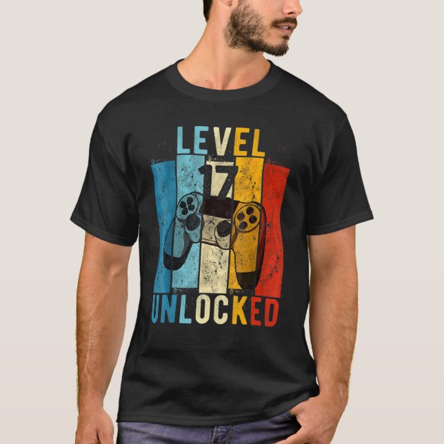 T-shirt Niveau 17 Jeu vidéo déverrouillé 17 ans 17e Bir (Devant)