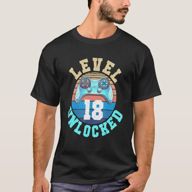 T-shirt Niveau 18 Débloqué 18ème Anniversaire du joueur vi (Devant)