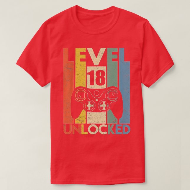 T-shirt Niveau 18 Déverrouillé 18e Vidéo Cadeaux d'anniver (Design devant)