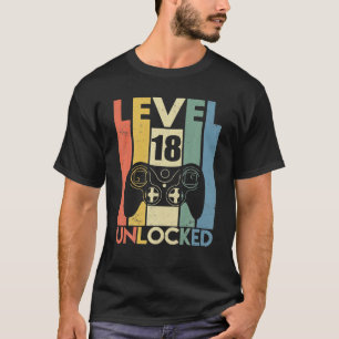 T-shirt Niveau 18 Déverrouillé 18ème Joueur Vidéo Annivers
