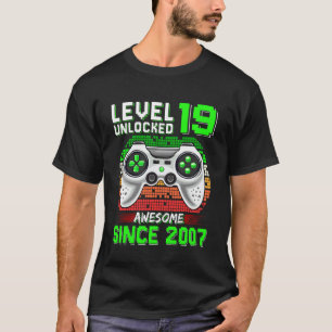 T-shirt Niveau 19 Débloqué Incroyable Depuis 2007 Joueur 1