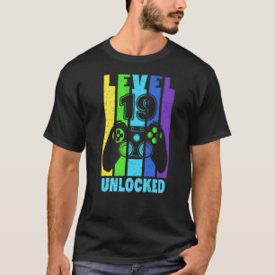 T-shirt Niveau 19 Déverrouillé 19 Ans Garçon Gamer 19e Bir