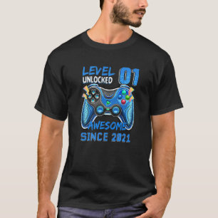 T-shirt Niveau 1 Déverrouillé Awesome 2021 jeu vidéo 1er n