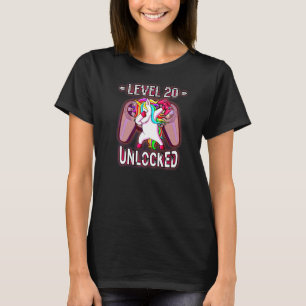 T-shirt Niveau 20 Déverrouillé Dabbing Pink Unicorn Gamer
