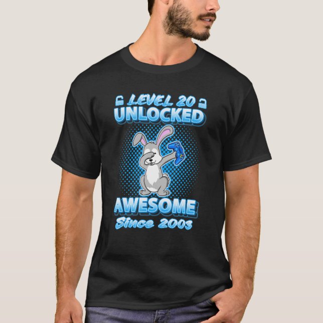 T-shirt Niveau 20 Déverrouillé Né En 2003 Dabbing Rabbit 2 (Devant)