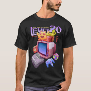 T-shirt Niveau 20 Déverrouillé Retro Gamer Anniversaire Mo