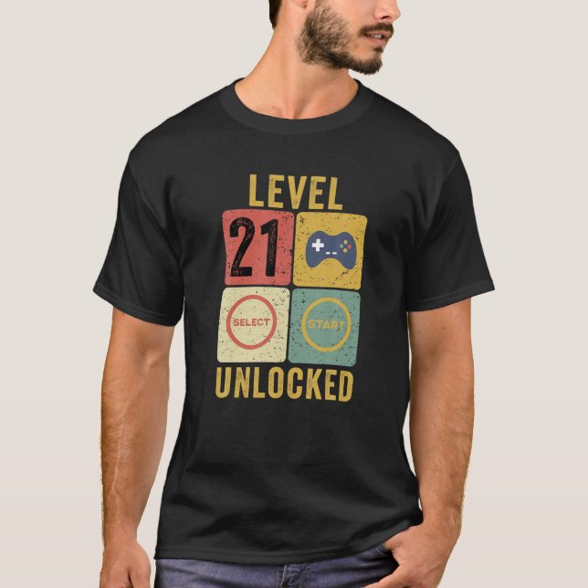 T-shirt Niveau 21 Déverrouillé, Jeu Vidéo Cadeau Du 21E An (Devant)