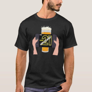 T-shirt Niveau 21 Jeu déverrouillé avec bière Anniversaire