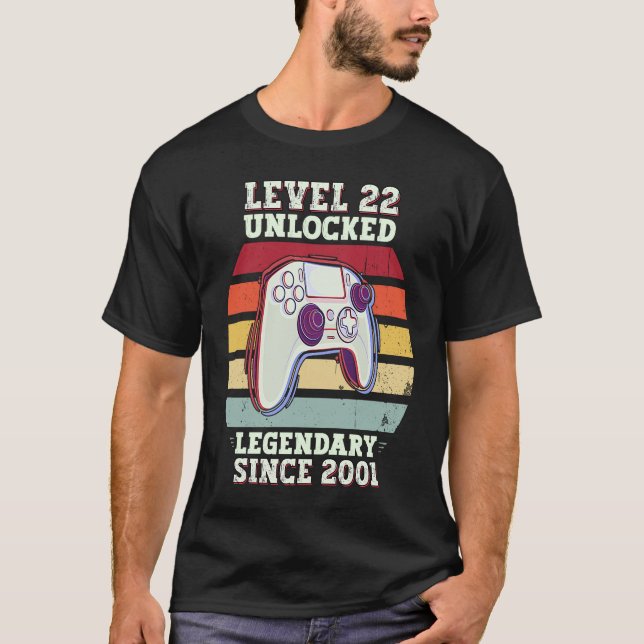 T-shirt Niveau 22 Déverrouillé 22e anniversaire Gamer Vint (Devant)