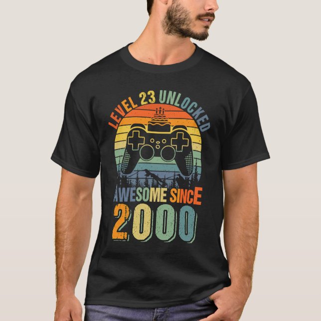 T-shirt Niveau 23 Déverrouillé 23e Anniversaire Joueur 200 (Devant)