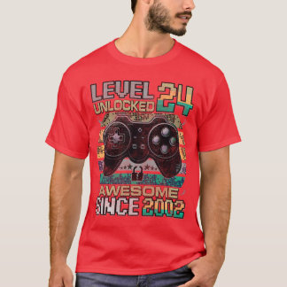 T-shirt Niveau 24 Débloqué Incroyable Depuis 2002 24e Anni