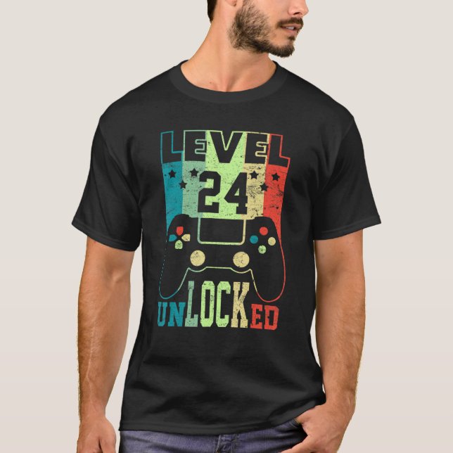 T-shirt Niveau 24 Déverrouillé Chemise Funny Video Gamer 2 (Devant)