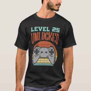 T-shirt Niveau 25 Déverrouillé Contrôleur De Jeu Retro 25E