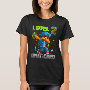 T-shirt Niveau 2 Débloqué Drôle Anniversaire Garçon Pixel 