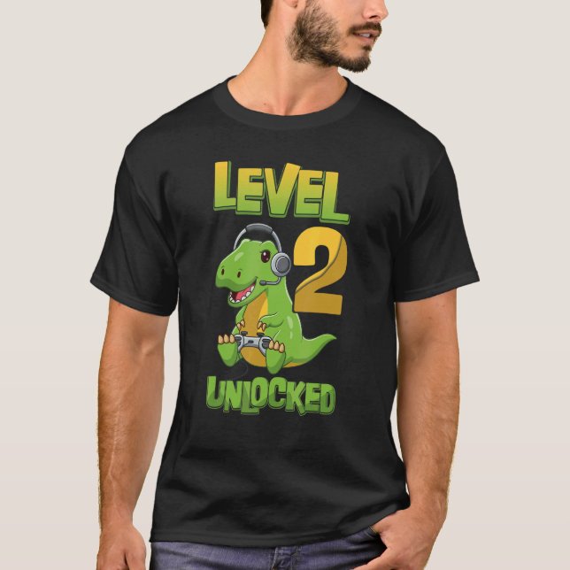 T-shirt Niveau 2 Déverrouillé Anniversaire Dinosaure 2 Ans (Devant)