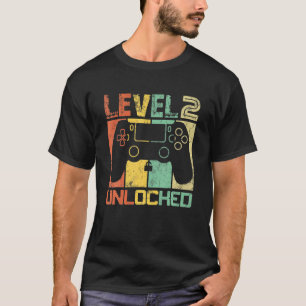 T-shirt Niveau 2 Jeu Vidéo Déverrouillé 2E Cadeau Annivers