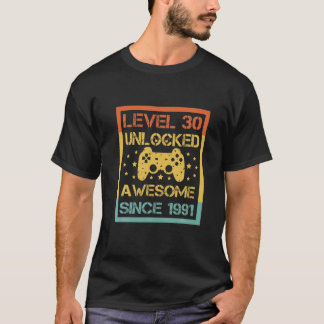 T-shirt Niveau 30 Déverrouillé Étonnant Depuis 1991 30E An