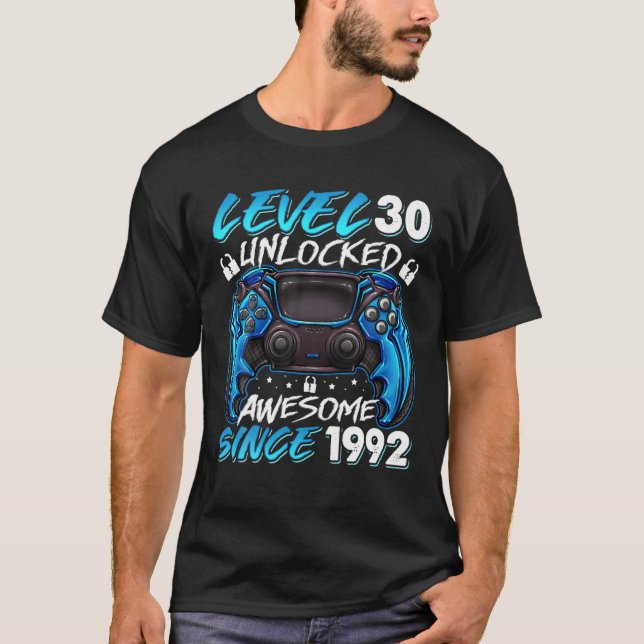 T-shirt Niveau 30 Déverrouillé Étonnant Depuis 1992 30E An (Devant)