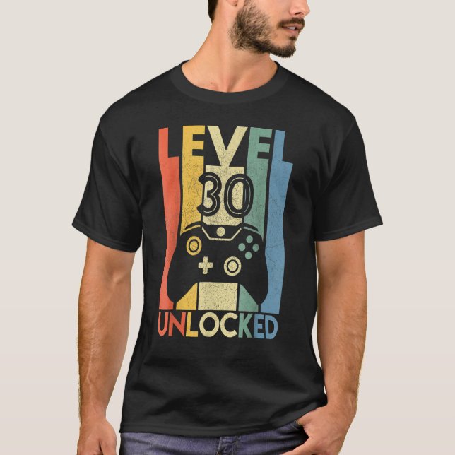 T-shirt Niveau 30 Déverrouillé T 30e Joueur Vidéo Hommes A (Devant)