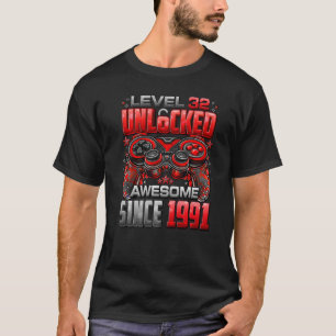 T-shirt Niveau 32 Débloqué Incroyable Depuis 1991 32ème An