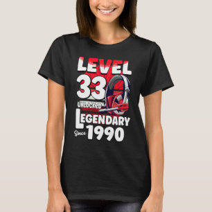 T-shirt Niveau 33 ans Déverrouillé depuis 1990 33e Gamer