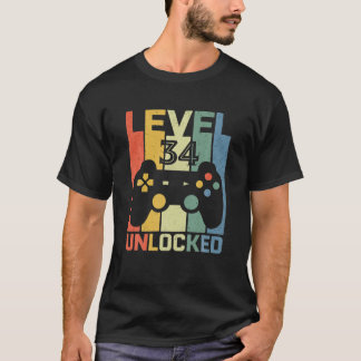 T-shirt Niveau 34 Déverrouillé 34 Ans Vidéo Gamer 34E Bi