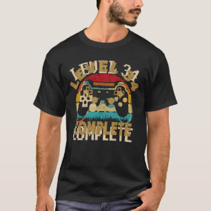 T-shirt Niveau 34 Gamer vidéo complet 34e anniversaire