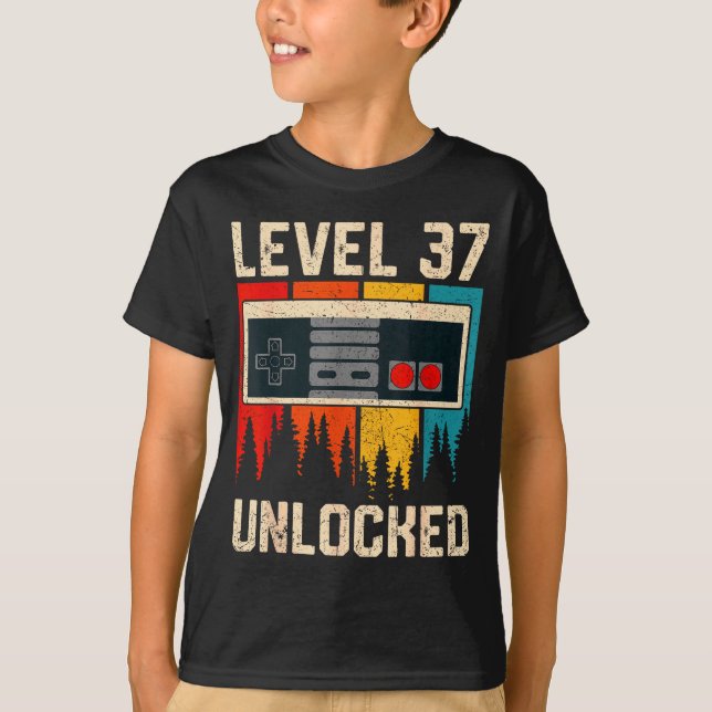 T-shirt Niveau 37 débloqué Manette de jeu vidéo Anniversai (Devant)