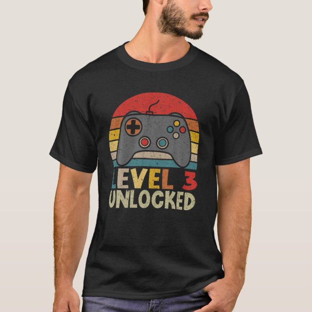 T-shirt Niveau 3 Déverrouillé Funky Video Gamer 3E Anniver (Devant)